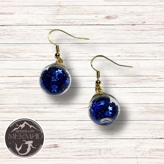 Dark Blue Fairy Dust Earrings | 14kt Gold Ear Hooks